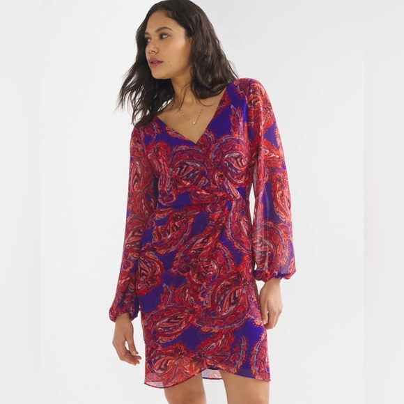 NWT WHBM Mia Paisley Faux Wrap Mini Dress Size 6 - Picture 1 of 13